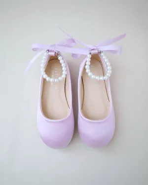 Satin Flats with with All Pearls Ankle Strap