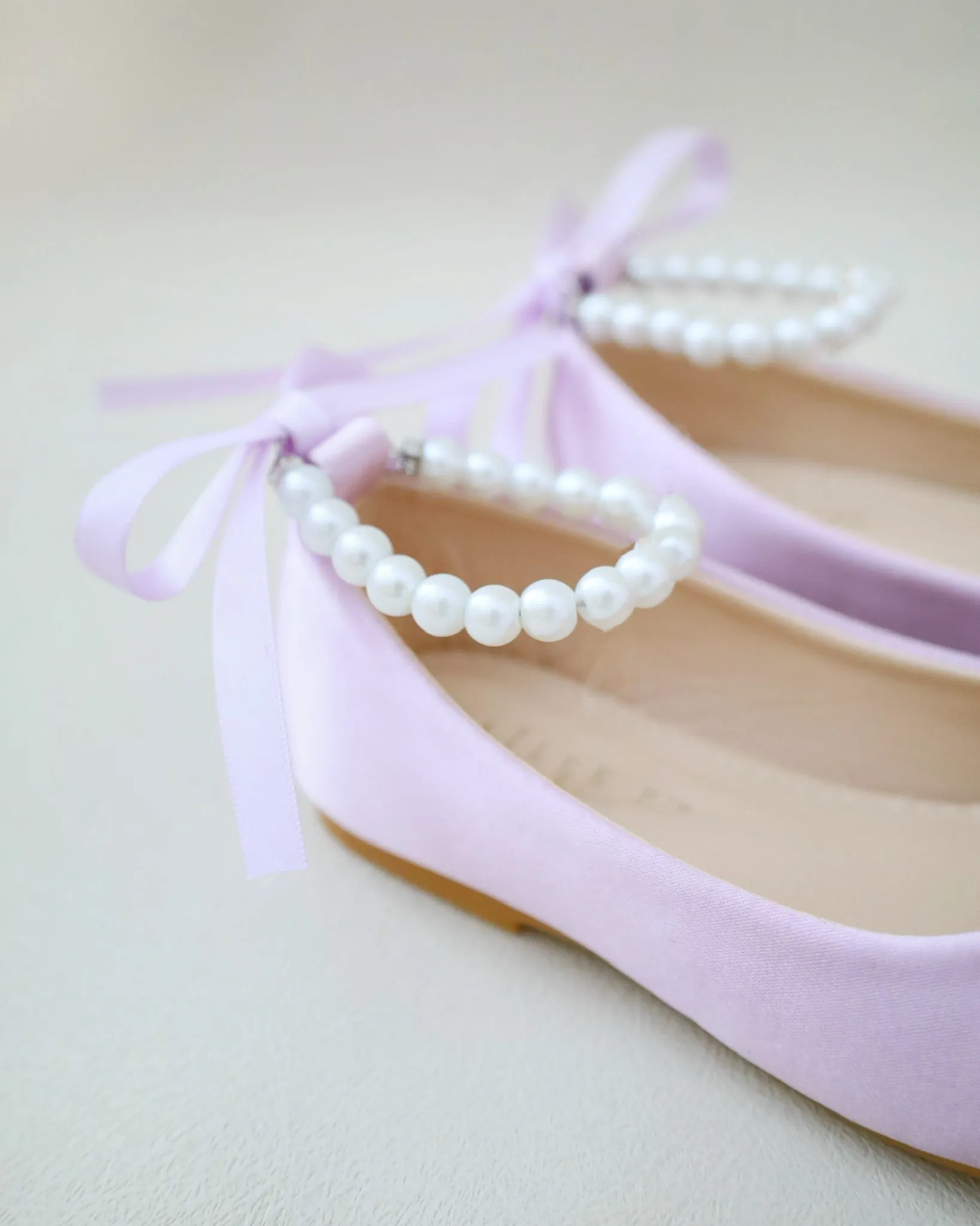 Satin Flats with with All Pearls Ankle Strap