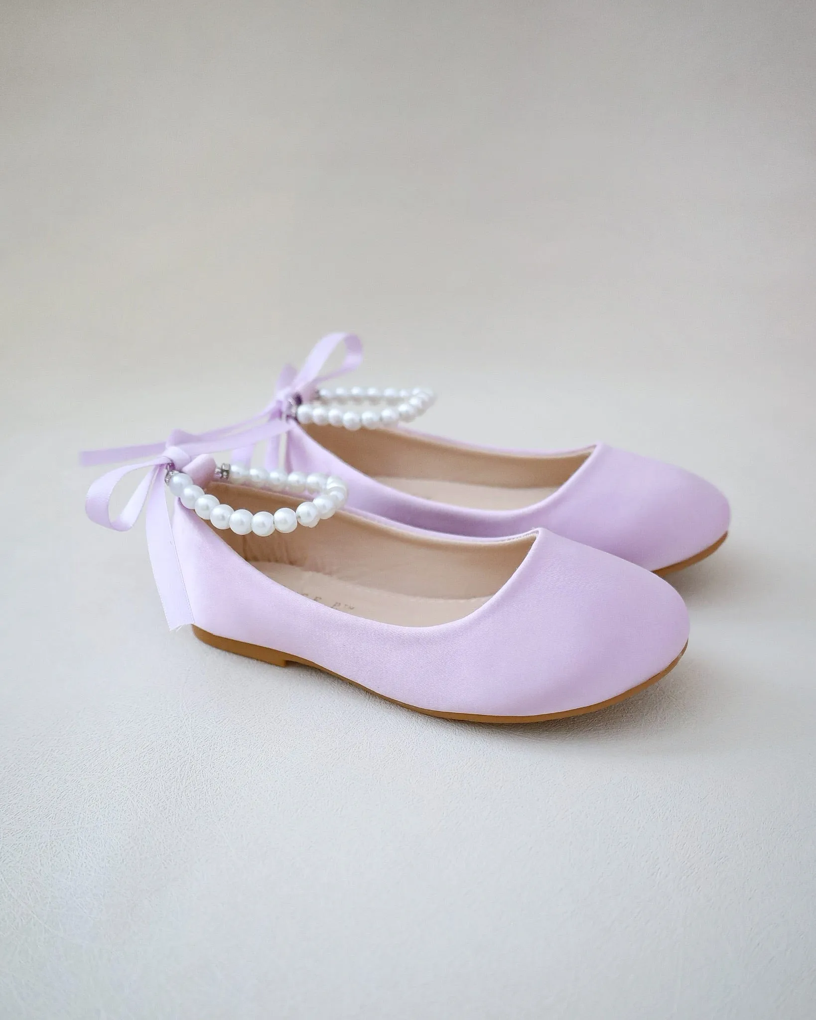 Satin Flats with with All Pearls Ankle Strap