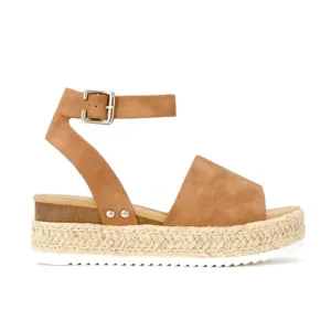 Soda Topic Tan Open Toe Buckle Ankle Strap Espadrilles Platform Heeled Sandal