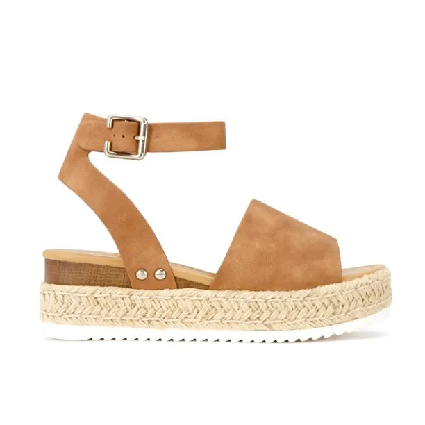 Soda Topic Tan Open Toe Buckle Ankle Strap Espadrilles Platform Heeled Sandal