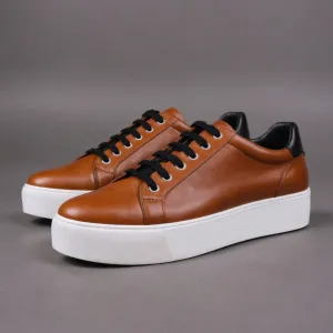 Tan Leather Diletto With Thick White Sole Sneakers