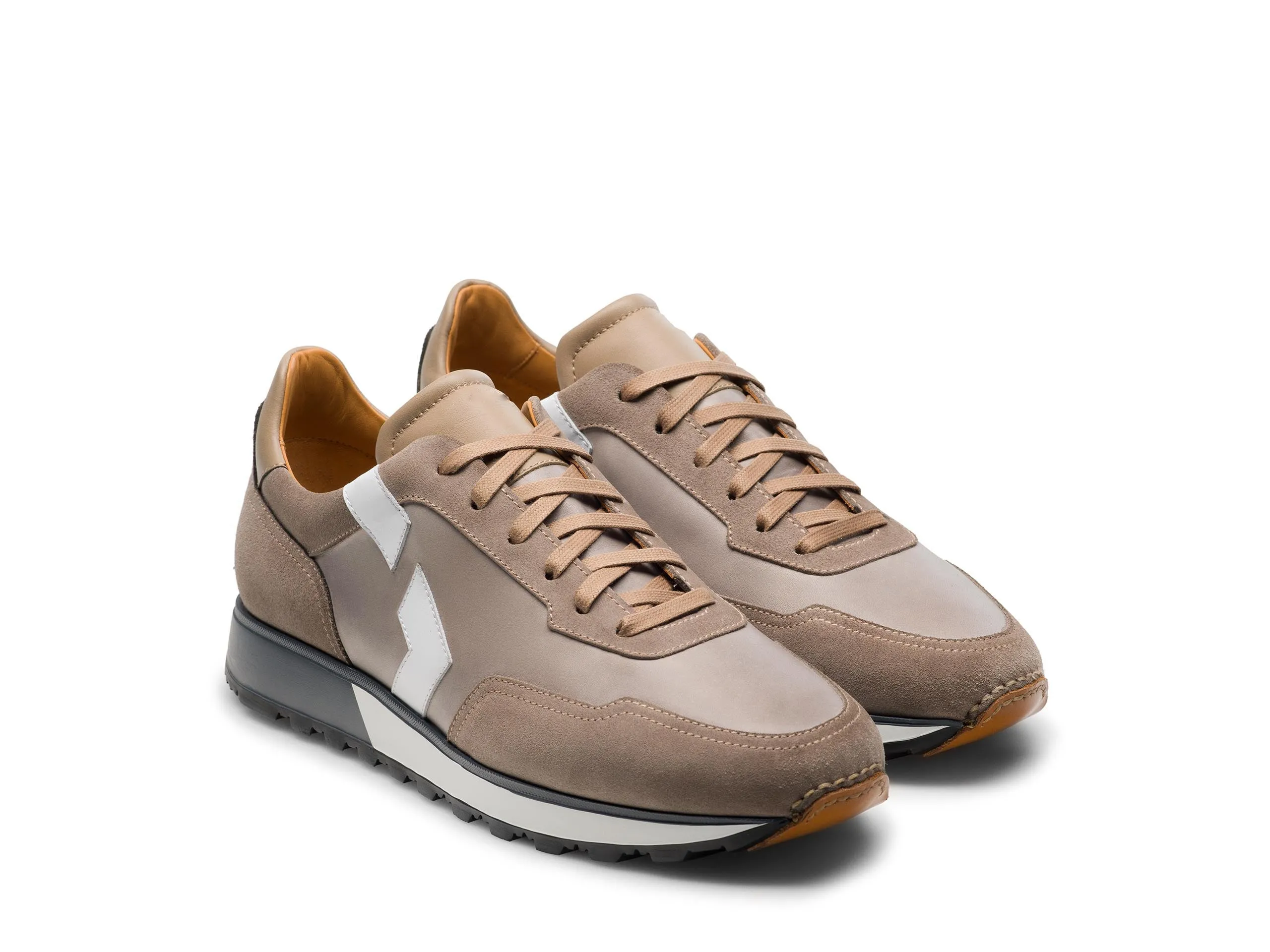 Tan Suede and Leather Laivai Lace Up Running Sneaker Shoes