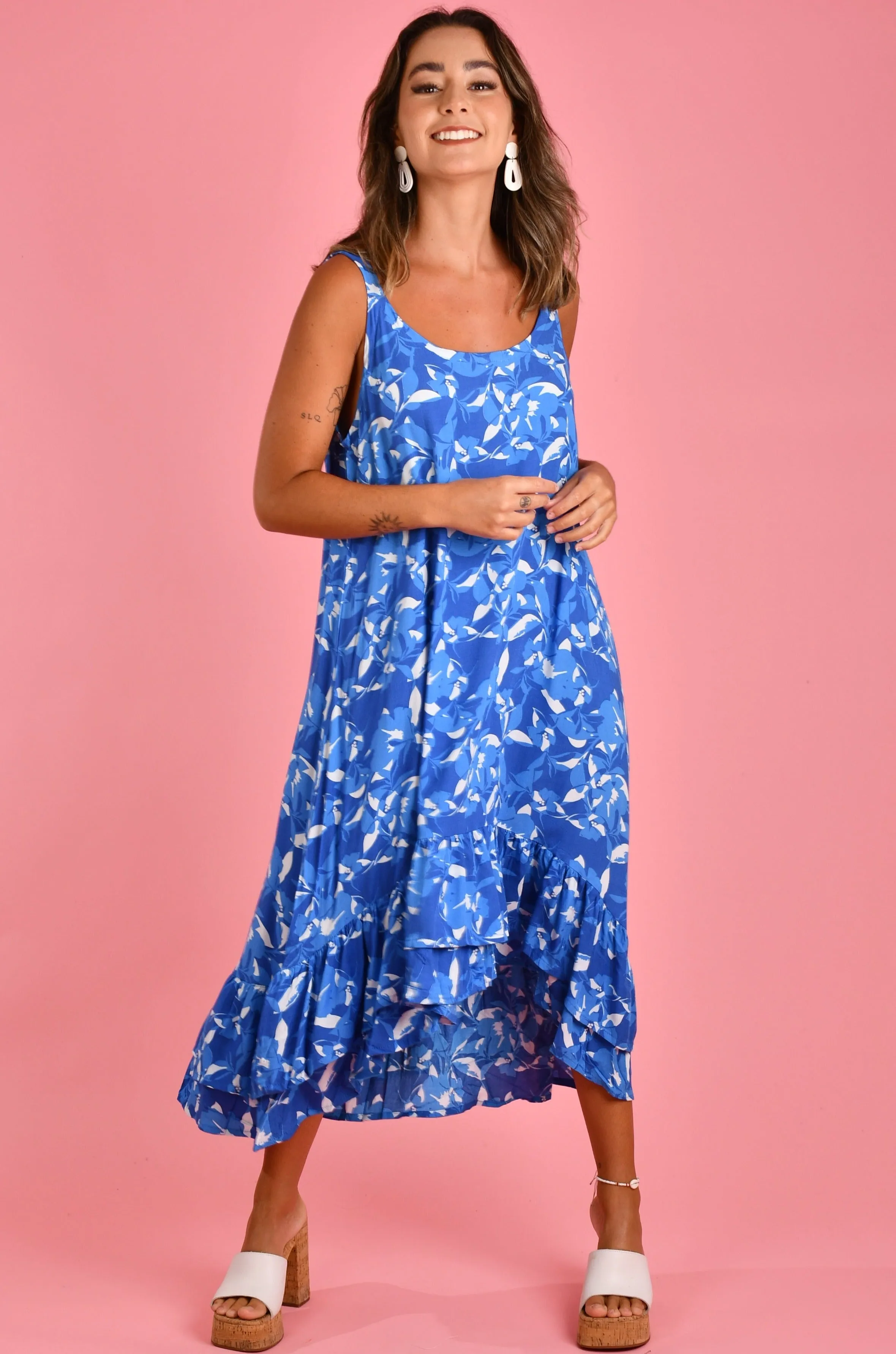VBLD138 - LIA DOUBLE LAYER DRESS - SUMMER SPLICE BLUE