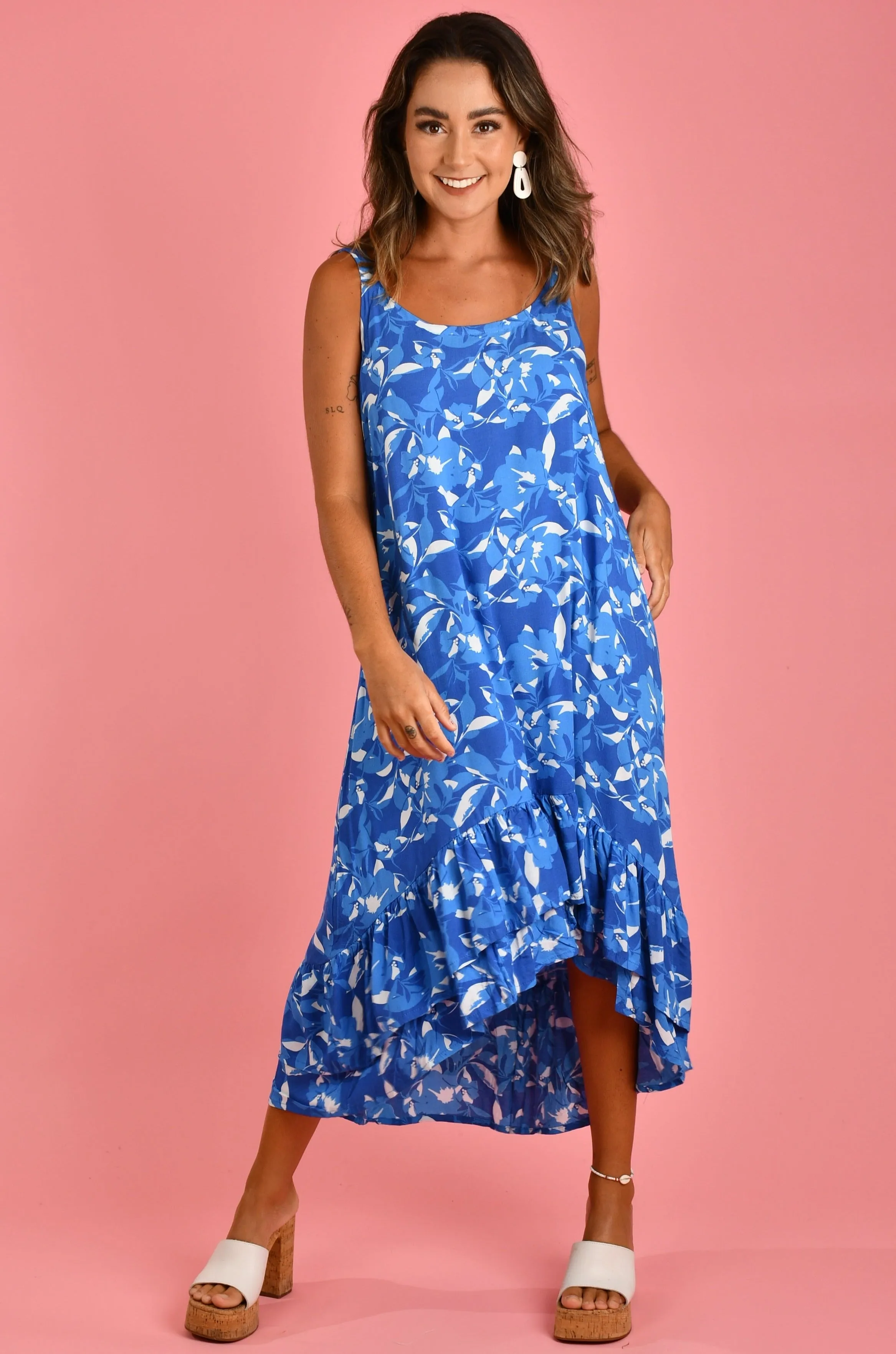 VBLD138 - LIA DOUBLE LAYER DRESS - SUMMER SPLICE BLUE