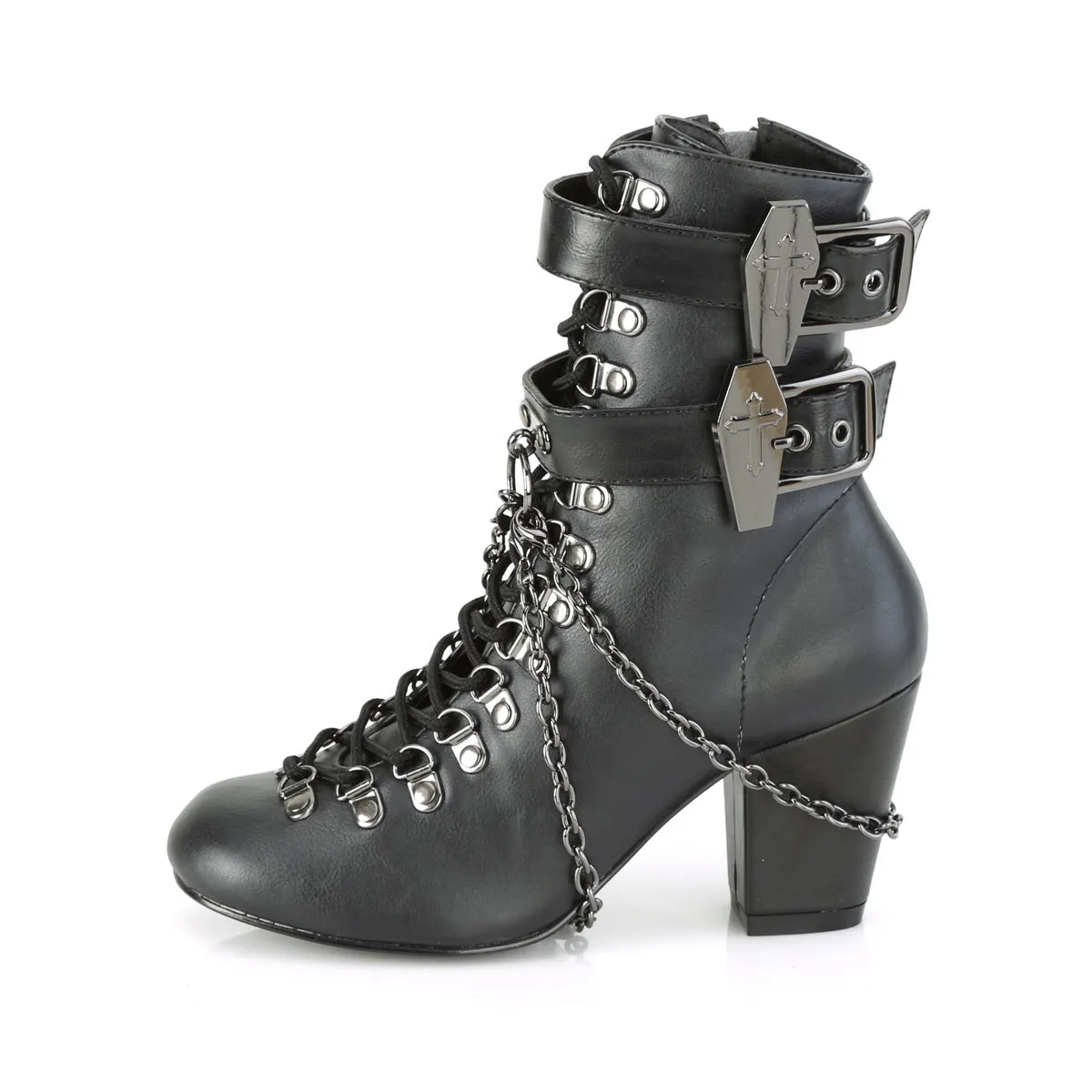 VIVIKA-128 DemoniaCult Black Vegan Leather Sexy Women's Ankle Boots (Alternative Footwear)