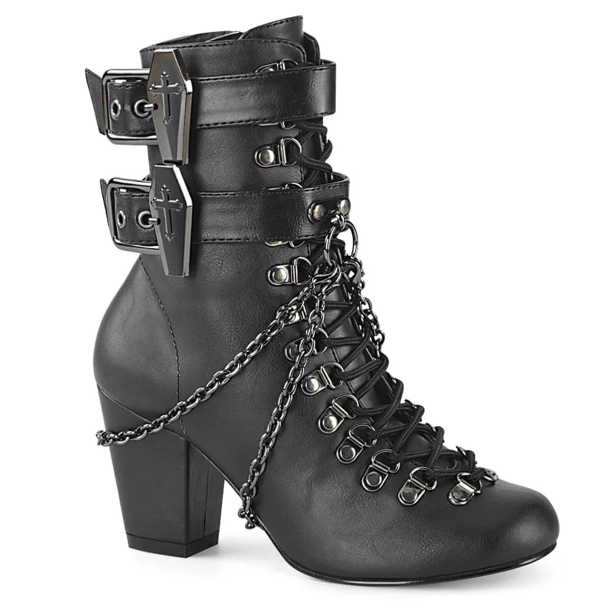 VIVIKA-128 DemoniaCult Black Vegan Leather Sexy Women's Ankle Boots (Alternative Footwear)
