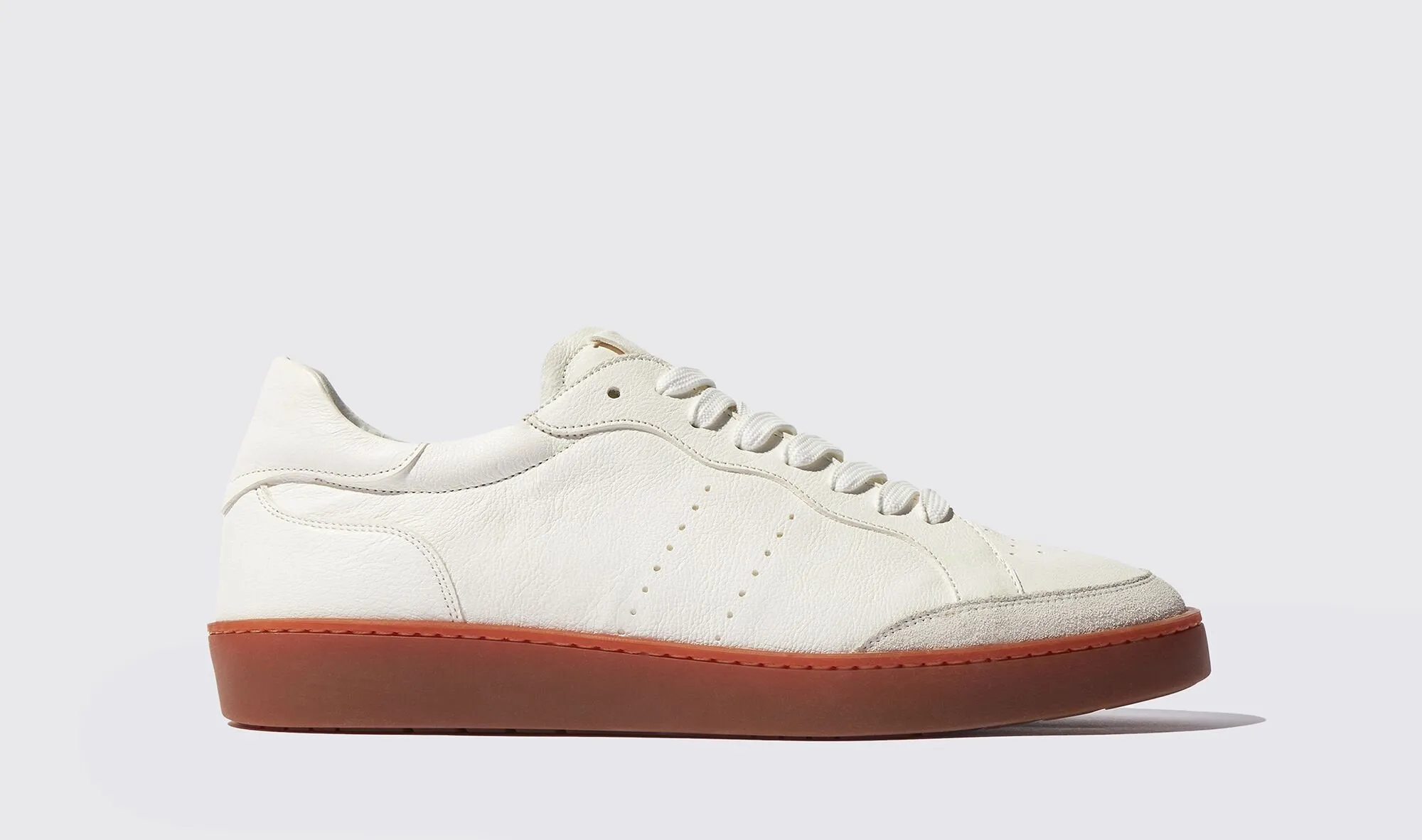 White Leather Crystal Cushion Lace-Up Sneakers With Honey Colour Sole