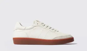 White Leather Crystal Cushion Lace-Up Sneakers With Honey Colour Sole