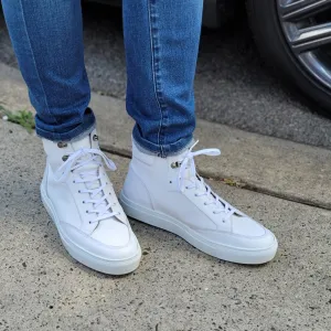 White Leather Foxton Lace Up High Top Sneakers - Summer 2024 Collection