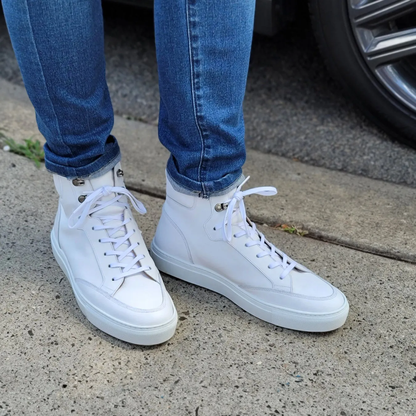 White Leather Foxton Lace Up High Top Sneakers - Summer 2024 Collection