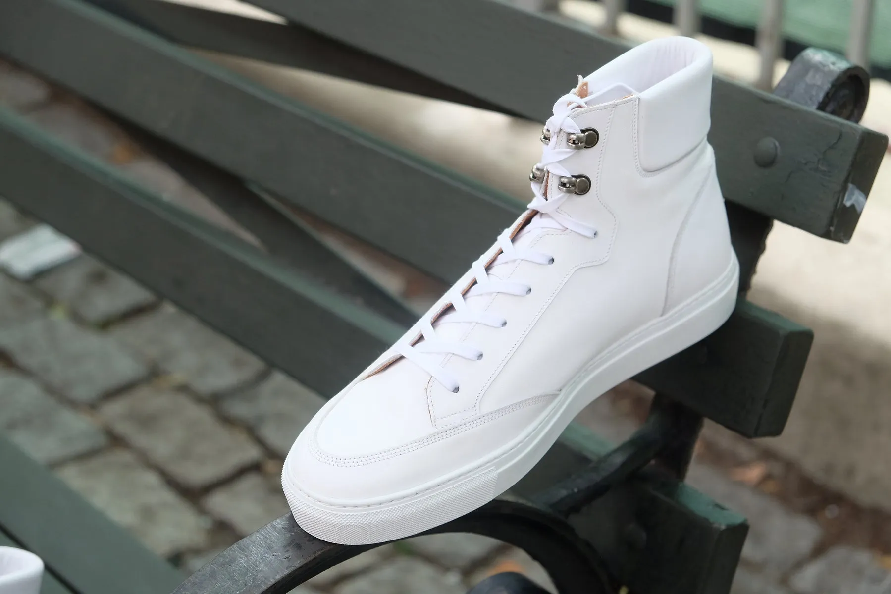 White Leather Foxton Lace Up High Top Sneakers - Summer 2024 Collection