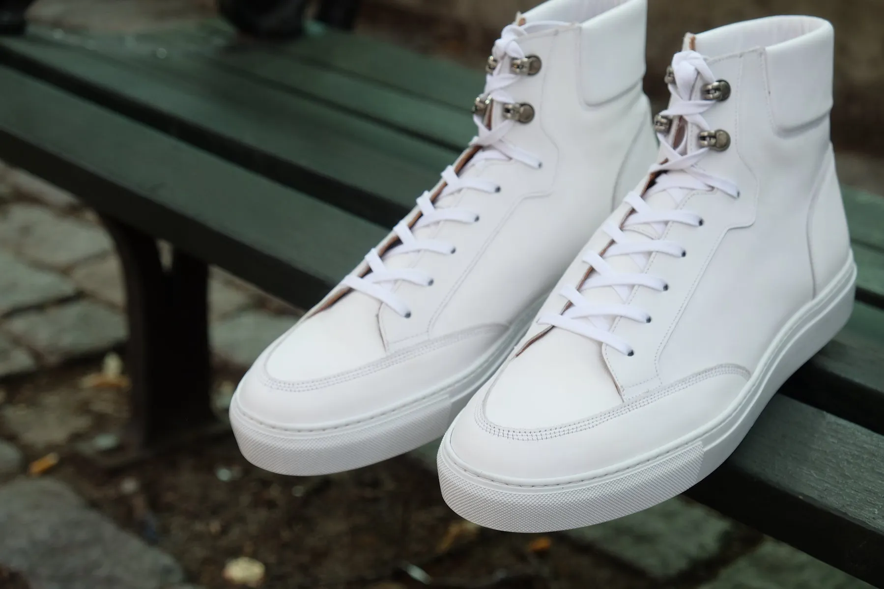 White Leather Foxton Lace Up High Top Sneakers - Summer 2024 Collection