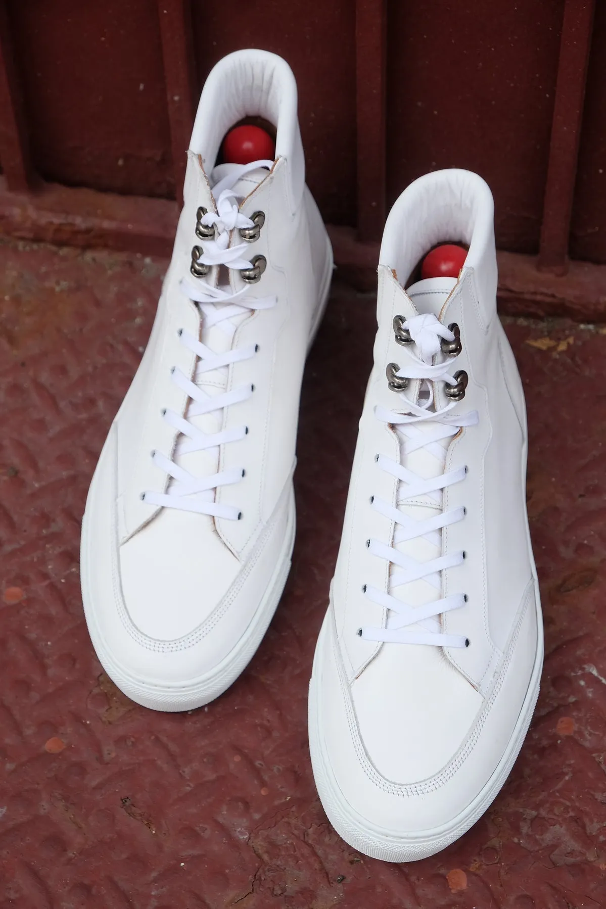 White Leather Foxton Lace Up High Top Sneakers - Summer 2024 Collection