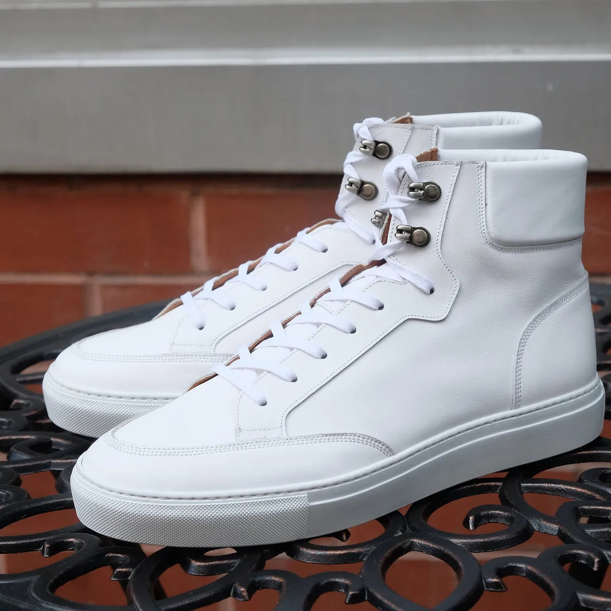 White Leather Foxton Lace Up High Top Sneakers - Summer 2024 Collection