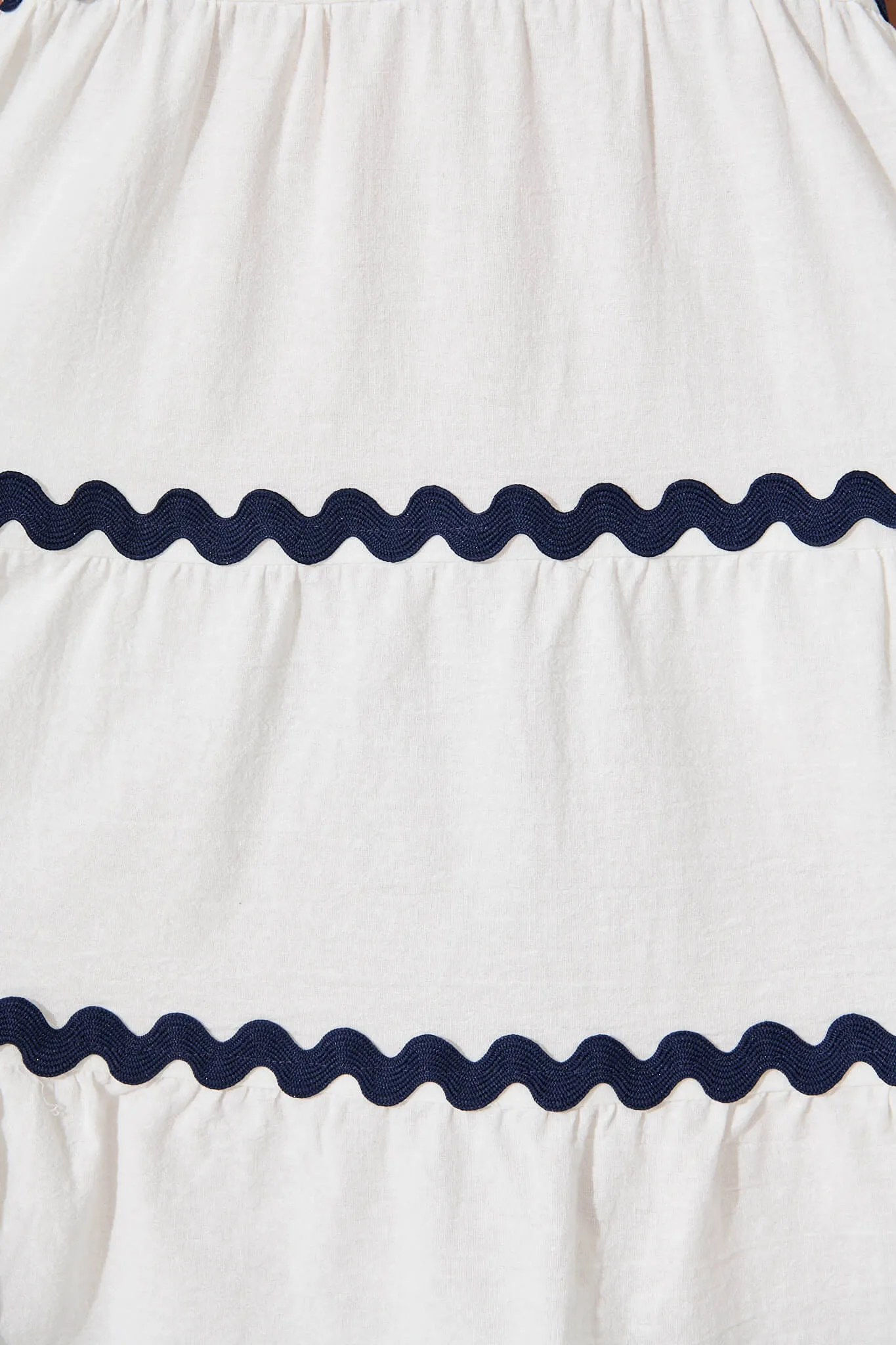 White Navy Trim Cotton Sundress by Sara