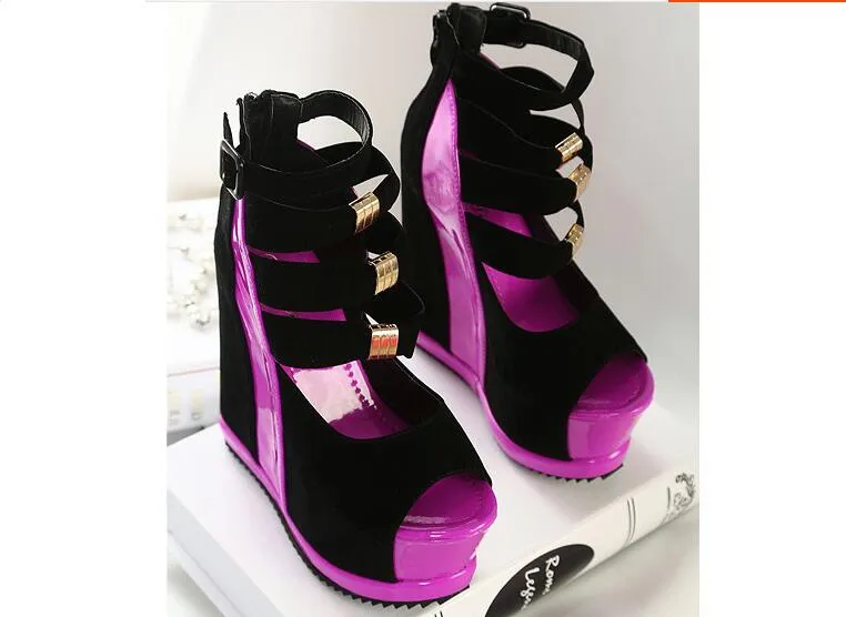 Women Platform Sandals Wedges High heel 14cm Peep Toe Mixed Colors Sweet Woman Shoes Sexy Ladies Shoes