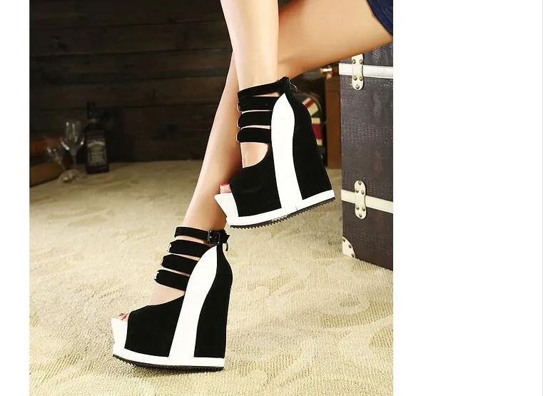 Women Platform Sandals Wedges High heel 14cm Peep Toe Mixed Colors Sweet Woman Shoes Sexy Ladies Shoes