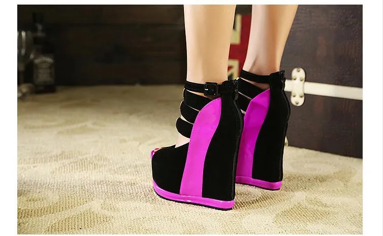 Women Platform Sandals Wedges High heel 14cm Peep Toe Mixed Colors Sweet Woman Shoes Sexy Ladies Shoes