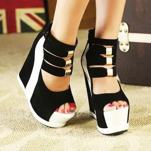 Women Platform Sandals Wedges High heel 14cm Peep Toe Mixed Colors Sweet Woman Shoes Sexy Ladies Shoes
