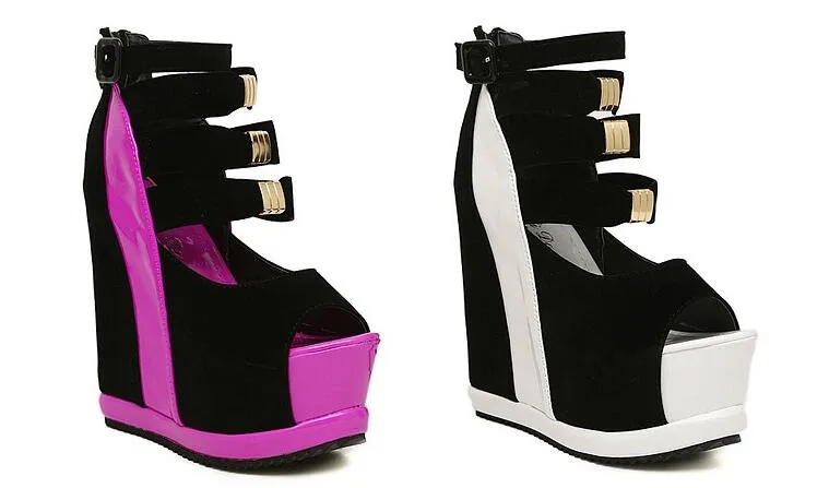 Women Platform Sandals Wedges High heel 14cm Peep Toe Mixed Colors Sweet Woman Shoes Sexy Ladies Shoes