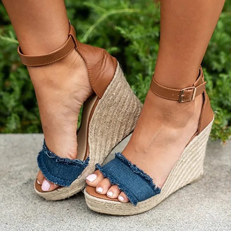 Women Shoes Summer Women Sandals High Heels Canvas Beach Shoes