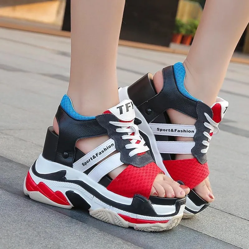 Women Sneaker Sandals Peep-toe Wedges Platform Shoes