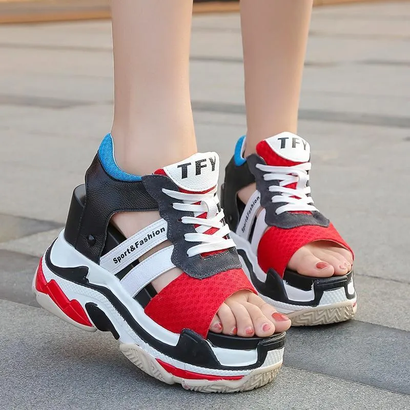 Women Sneaker Sandals Peep-toe Wedges Platform Shoes
