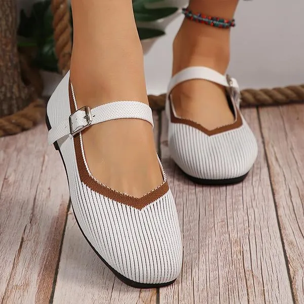 Women's Flat Fly Knitted Round Toe Retro Flat Shoes 16576743S