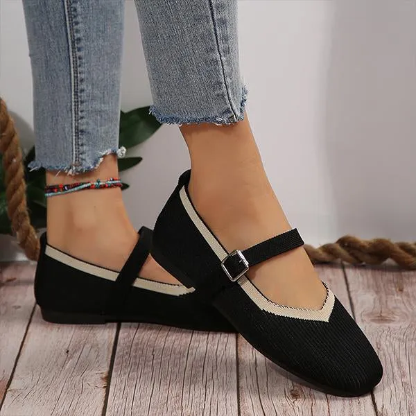 Women's Flat Fly Knitted Round Toe Retro Flat Shoes 16576743S