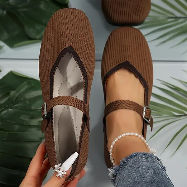 Women's Flat Fly Knitted Round Toe Retro Flat Shoes 16576743S