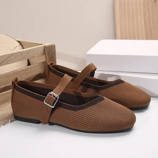 Women's Flat Fly Knitted Round Toe Retro Flat Shoes 16576743S