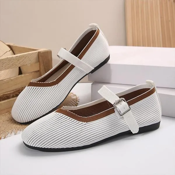 Women's Flat Fly Knitted Round Toe Retro Flat Shoes 16576743S