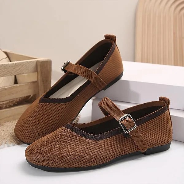 Women's Flat Fly Knitted Round Toe Retro Flat Shoes 16576743S