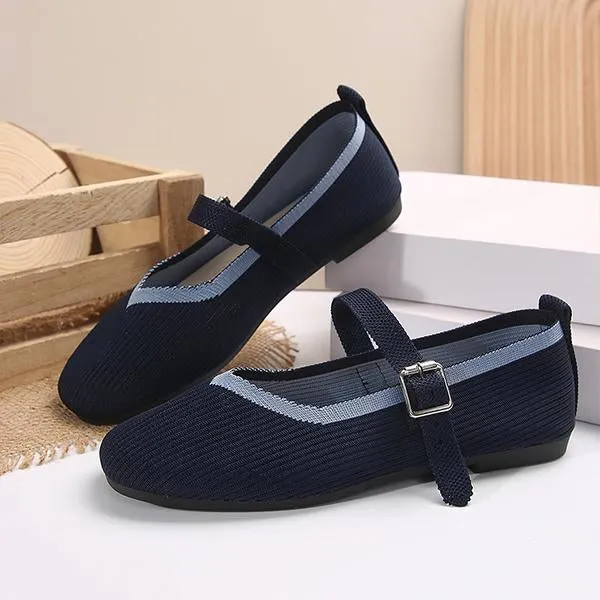 Women's Flat Fly Knitted Round Toe Retro Flat Shoes 16576743S