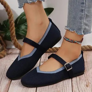 Women's Flat Fly Knitted Round Toe Retro Flat Shoes 16576743S