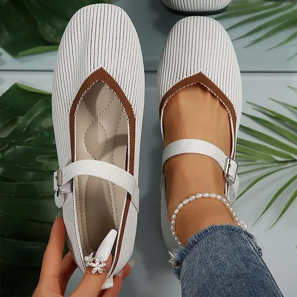 Women's Flat Fly Knitted Round Toe Retro Flat Shoes 16576743S