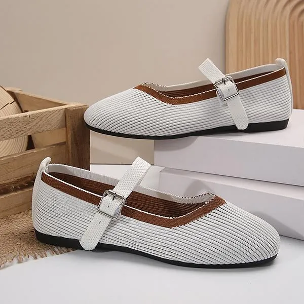 Women's Flat Fly Knitted Round Toe Retro Flat Shoes 16576743S