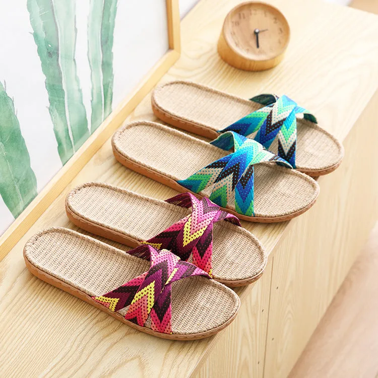 Women's flax summer slippers home bathroom slippers