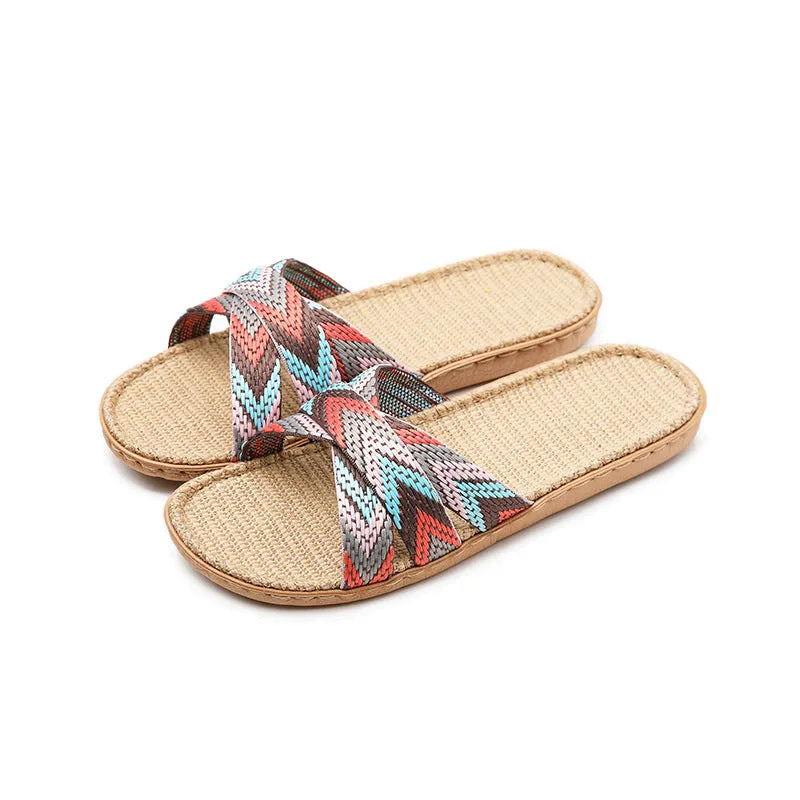 Women's flax summer slippers home bathroom slippers