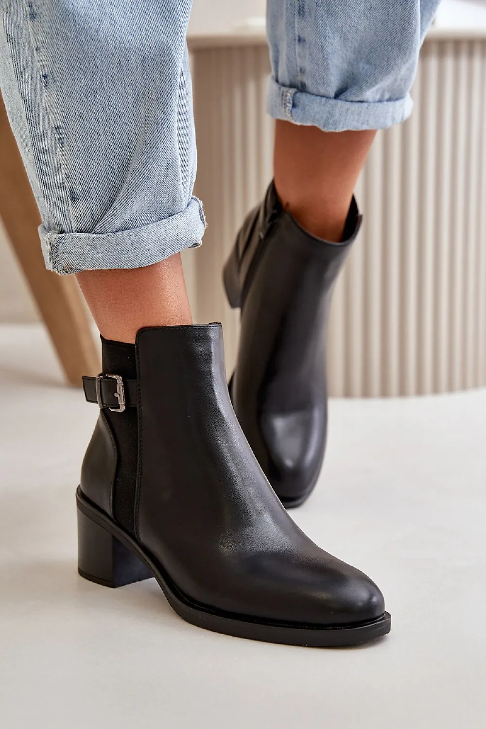 Women's heel ankle boots made of eco leather