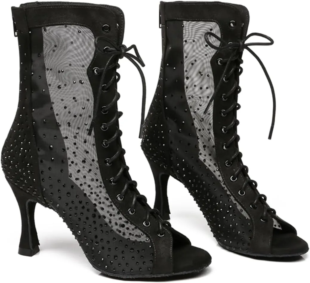 Women's Peep Toe Ballroom Dance Boots Latin Party Wedding Performance Practice Dance Shoes