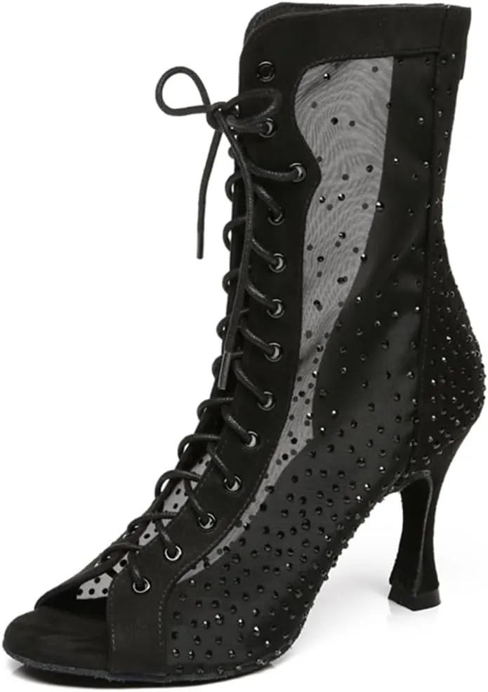 Women's Peep Toe Ballroom Dance Boots Latin Party Wedding Performance Practice Dance Shoes