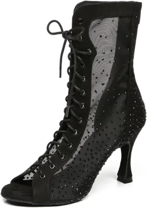 Women's Peep Toe Ballroom Dance Boots Latin Party Wedding Performance Practice Dance Shoes