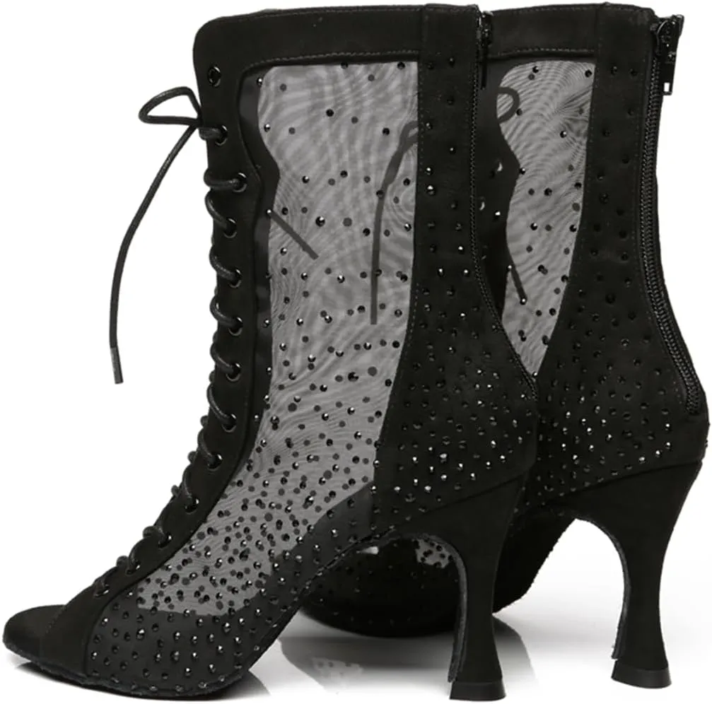 Women's Peep Toe Ballroom Dance Boots Latin Party Wedding Performance Practice Dance Shoes