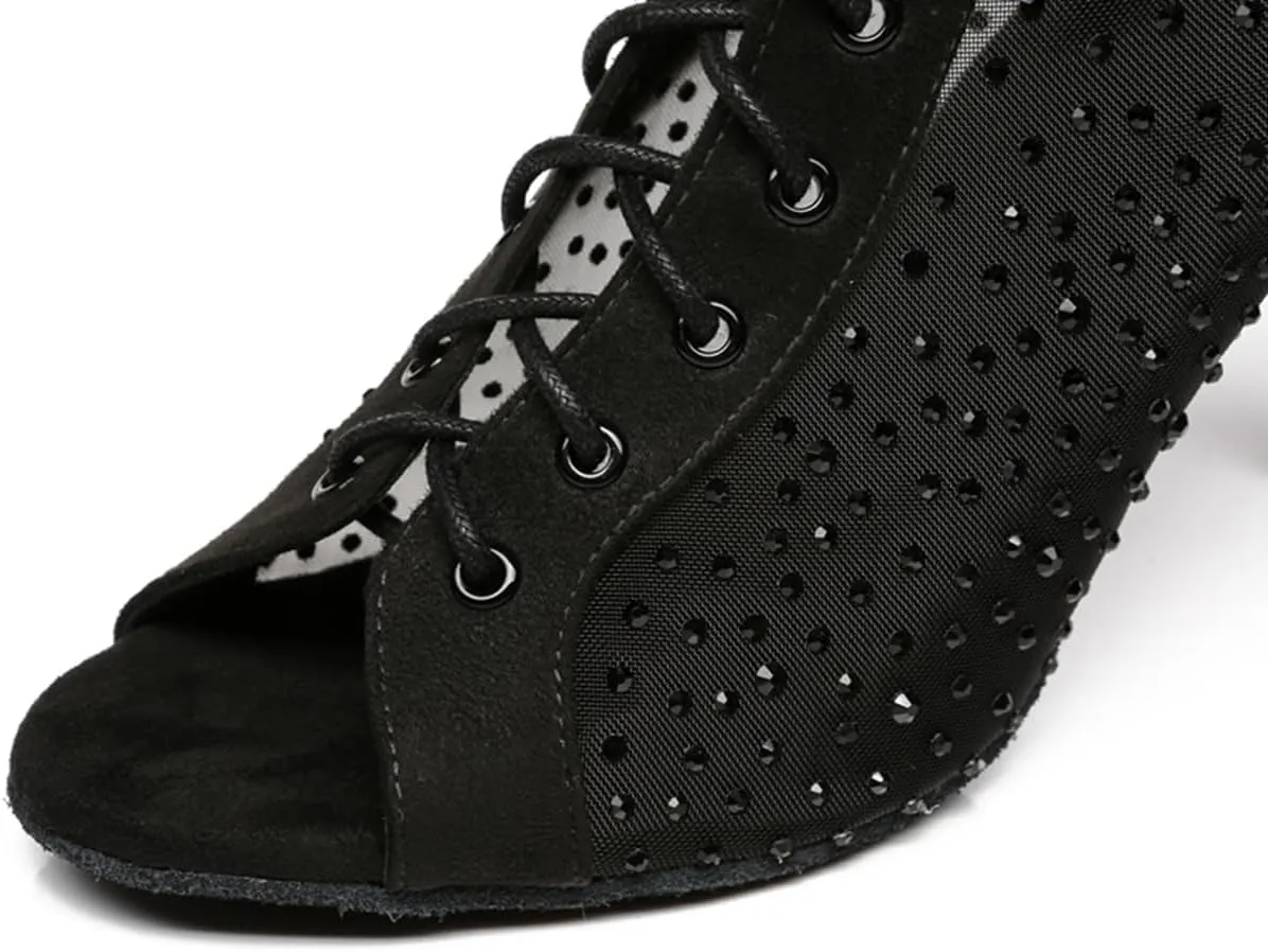 Women's Peep Toe Ballroom Dance Boots Latin Party Wedding Performance Practice Dance Shoes