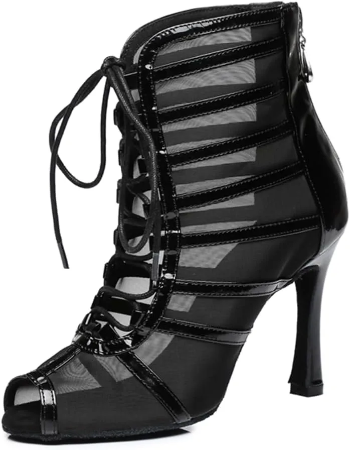 Women's Peep Toe Ballroom Dance Boots Latin Party Wedding Performance Practice Dance Shoes