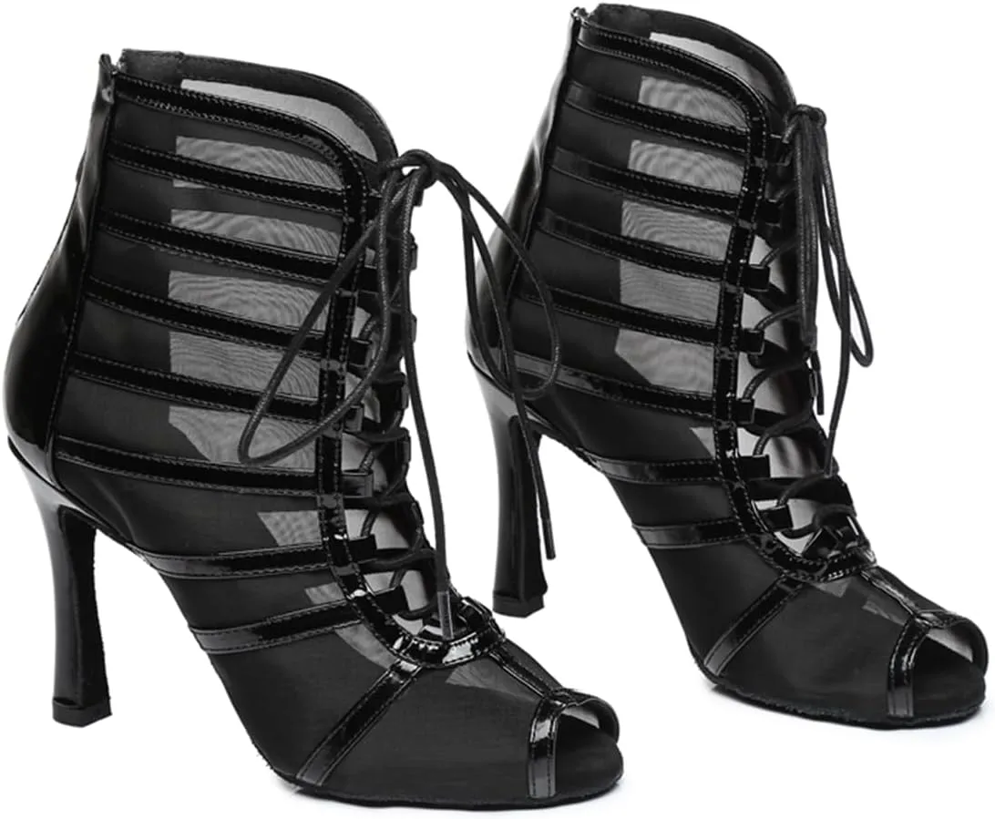 Women's Peep Toe Ballroom Dance Boots Latin Party Wedding Performance Practice Dance Shoes