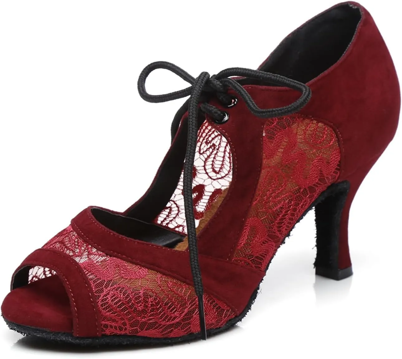 Women's Peep Toe Lace-up Lace mesh Vamp Synthetic Ballroom Morden Tango Party Wedding Practice Dance Shoes