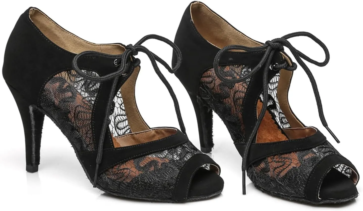 Women's Peep Toe Lace-up Lace mesh Vamp Synthetic Ballroom Morden Tango Party Wedding Practice Dance Shoes
